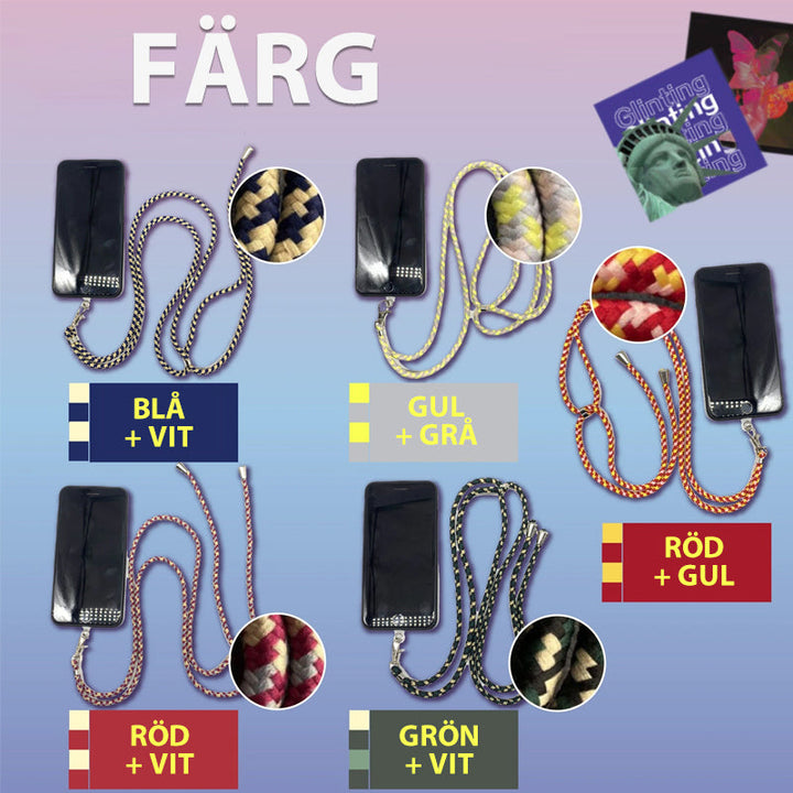 Universellt löstagbart mobilband i nylon och metall, justerbar, hållbar, ger säkerhet och bekvämlighet.