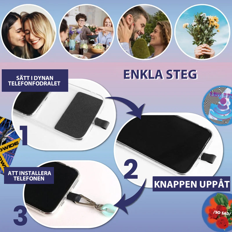 Universellt löstagbart mobilband i nylon och metall, justerbar, hållbar, ger säkerhet och bekvämlighet.
