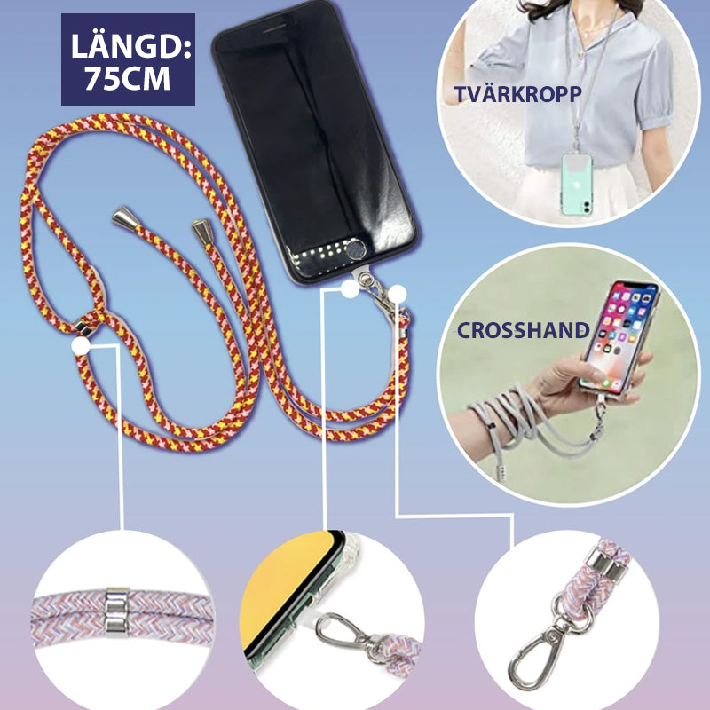 Universellt löstagbart mobilband i nylon och metall, justerbar, hållbar, ger säkerhet och bekvämlighet.