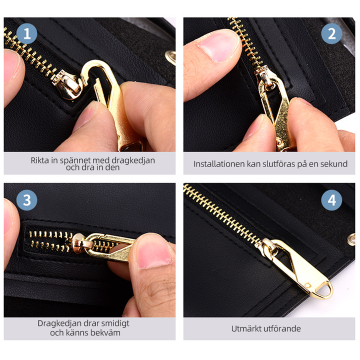 "Universell metall dragkedja i svart, silver, guld och koppar, perfekt för kläder och tillbehör, enkel att installera."