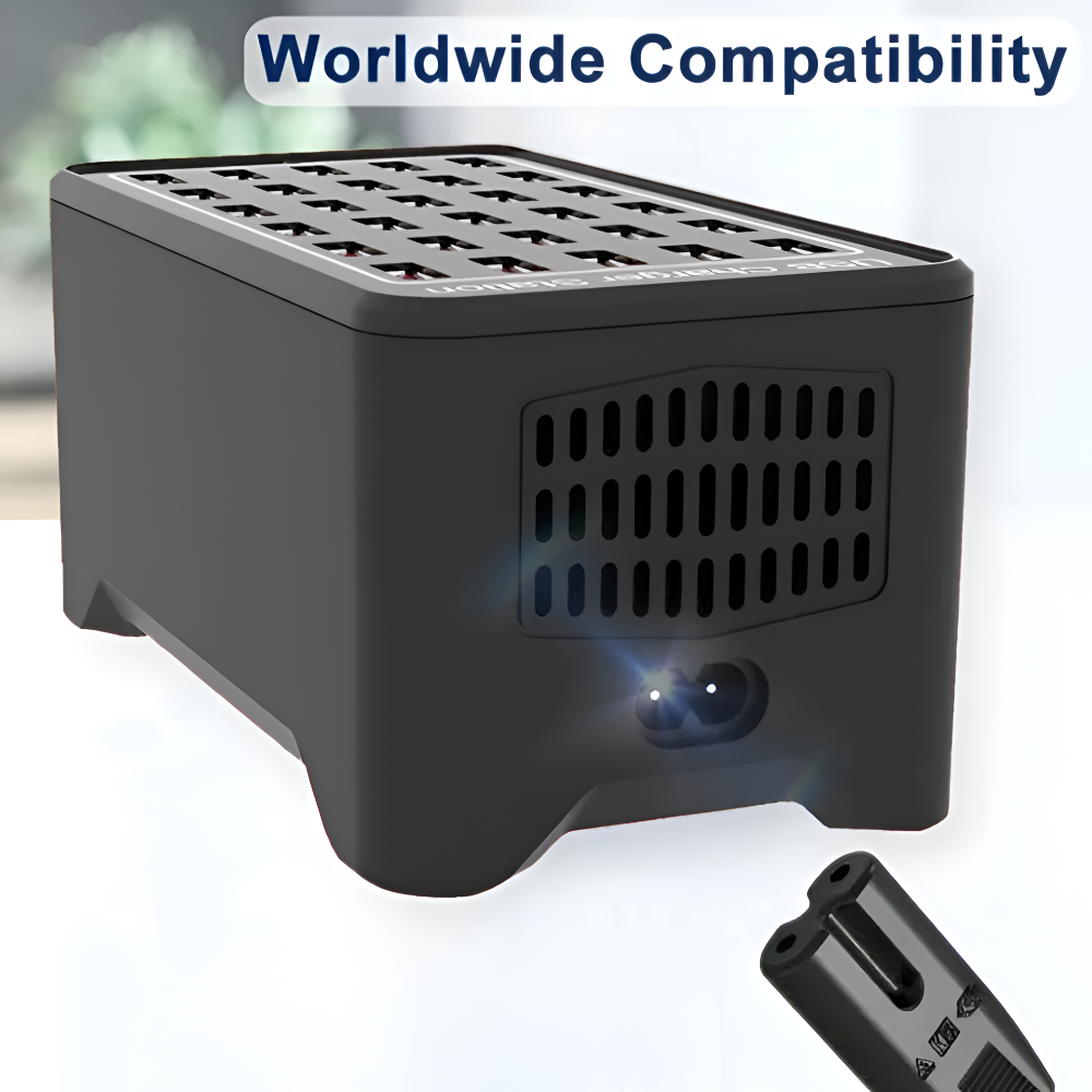 Smart multi-USB-laddare med effektiv strömförsörjning och intelligent laddning för dina enheter.