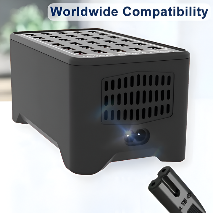 Smart multi-USB-laddare med effektiv strömförsörjning och intelligent laddning för dina enheter.