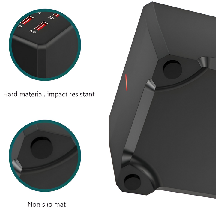 Snygg multi-port laddstation som minskar kabeltrassel och organiserar din laddningsplats.