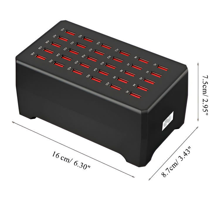 Modern strömadapter och multi-USB-laddare för effektiv uppladdning av alla dina prylar.