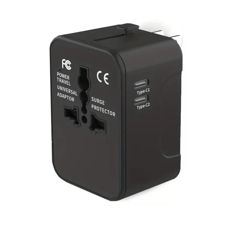 "Universell reseadapter med dubbla USB-portar i flera färger, kompakt design för resa, ladda enheter var som helst."