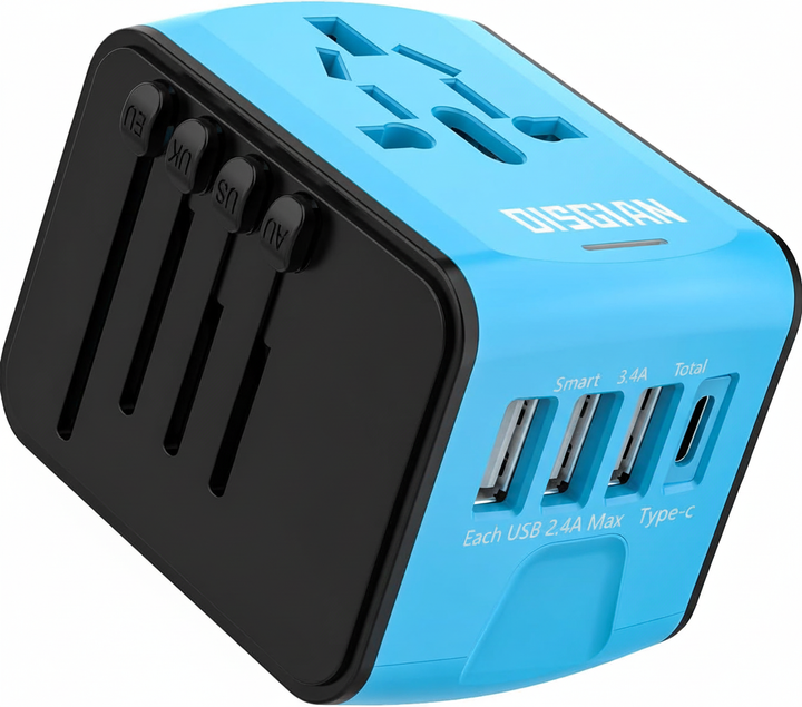 Laddar snabbt telefoner och gadgets med denna portabla USB-C reseadapter för världsresor.