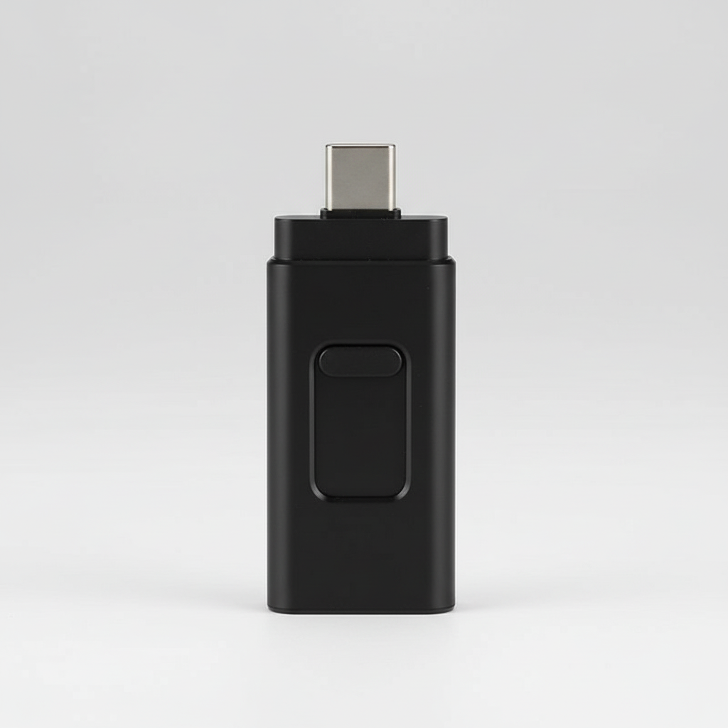 Universell 4-i-1 datalagring med USB-C och Lightning. Perfekt gadget för filöverföring mellan alla enheter.
