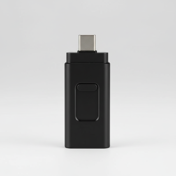 Universell 4-i-1 datalagring med USB-C och Lightning. Perfekt gadget för filöverföring mellan alla enheter.