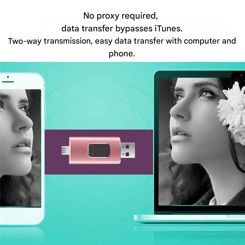 Smart 4-i-1 flashdrive. Mobil tillbehör för backup och överföring av filer. Robust metallkonstruktion.