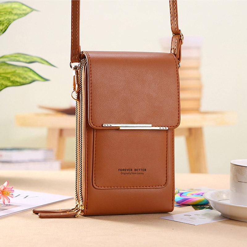 Brun crossbody-mobilväska med justerbar rem