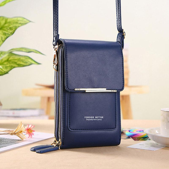 Blå crossbody-mobilväska i kompakt modell