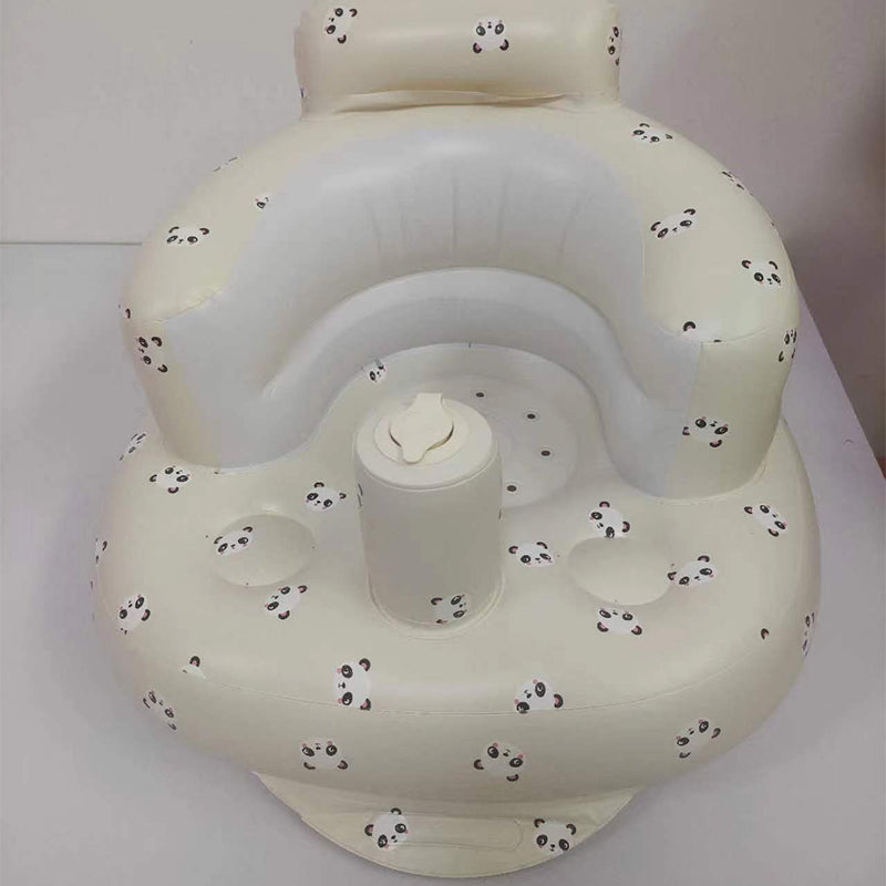Uppblåsbar babysits med ergonomiskt ryggstöd, i pastellfärger, för barn 3-48 månader, ideal för trygg sittkomfort.