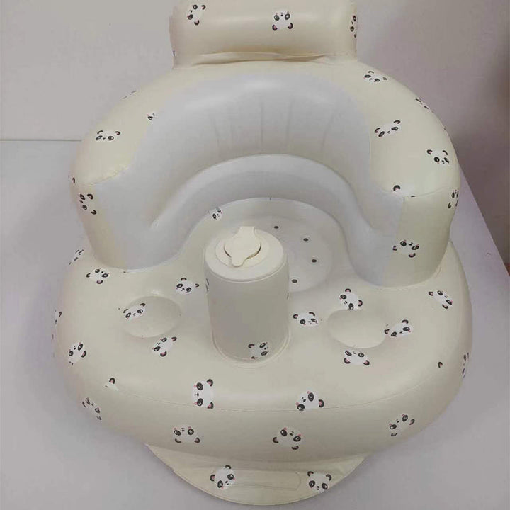 Uppblåsbar babysits med ergonomiskt ryggstöd, i pastellfärger, för barn 3-48 månader, ideal för trygg sittkomfort.