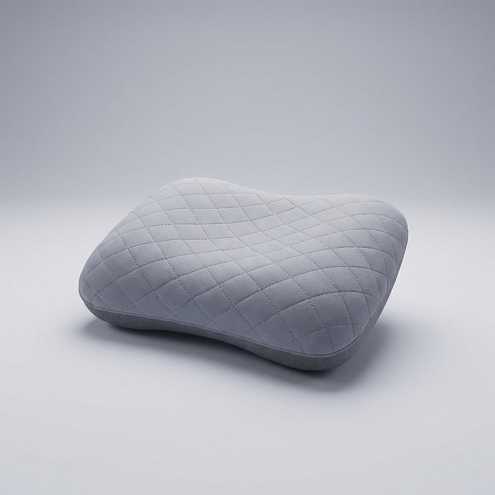 Grå uppblåsbar ergonomisk resekudde för resor och camping