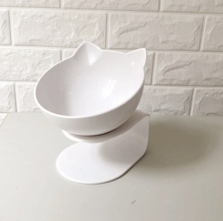 Hälsosam upphöjd kattskål, ergonomisk design. Spillfri dubbelskål för vatten och foder.