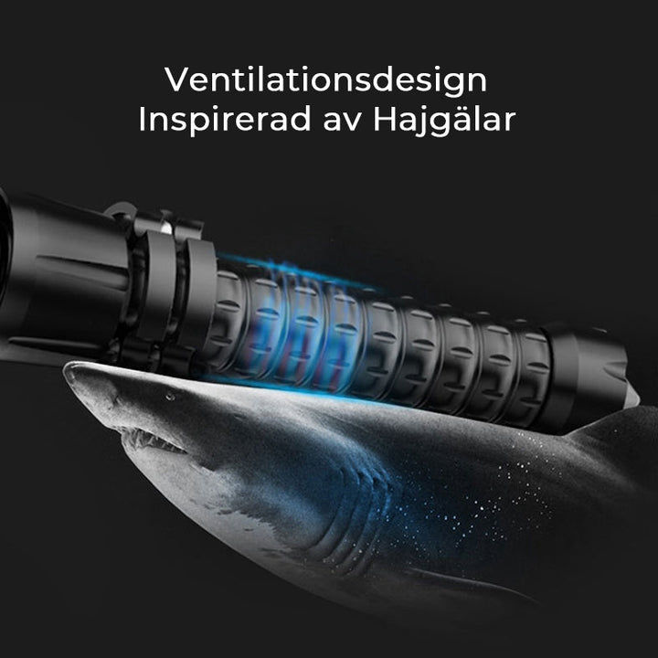 Uppladdningsbar taktisk ficklampa, 90000 lumen, IPX5 vattentät, robust design, för äventyr och nödsituationer.