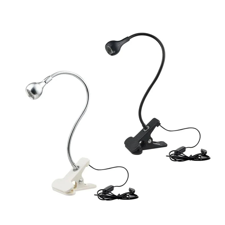 Två USB-läslampor med klämfäste i silver och svart färgutförande