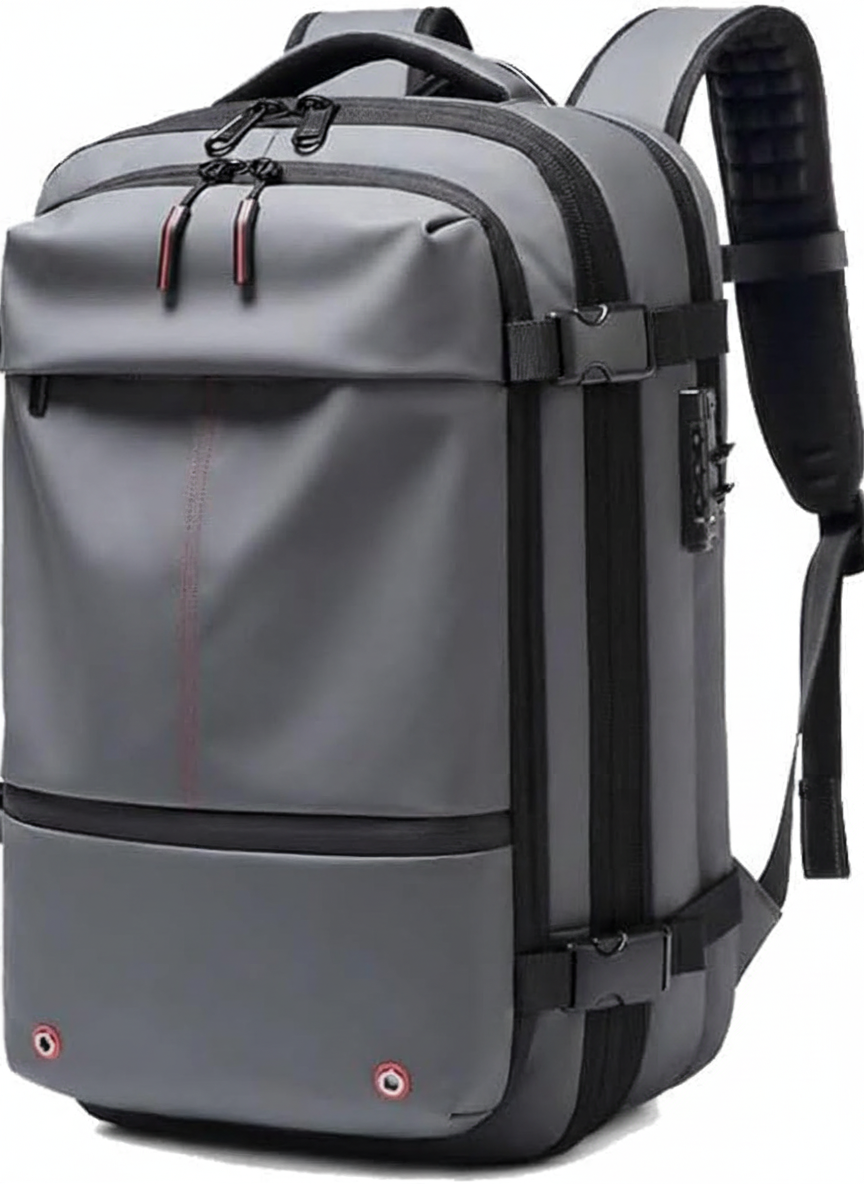 Utvidbar resväska/ryggsäck i grå med stöldskydd. Perfekt som handbagage för organiserade resor.