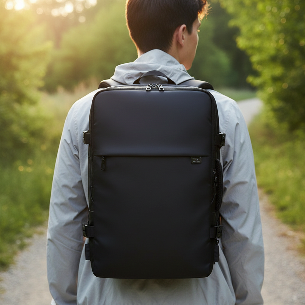 Utvidgbar TravelX laptopryggsäck, perfekt för resor och handbagage. Rymlig och flexibel design.