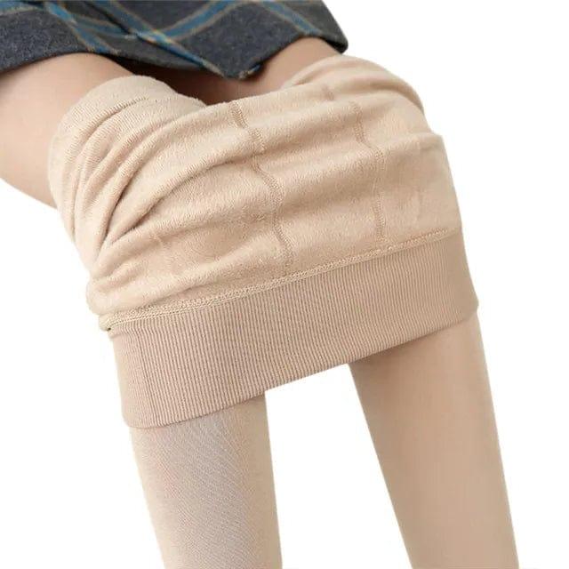 Beige fleecefodrade leggings för vintern