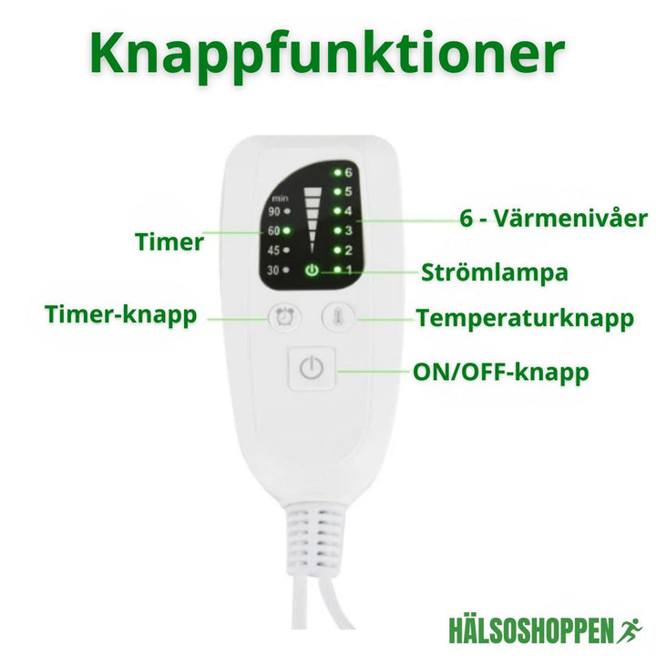 Avkopplande värmedyna för rygg och kropp, perfekt för muskelvärk och smärtlindring. Ger värme och komfort med timer.