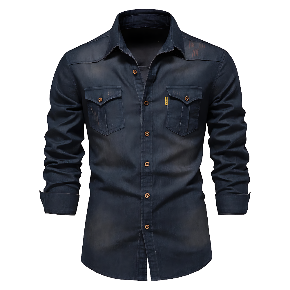 Mörkblå denimskjorta för män med klassisk krage
