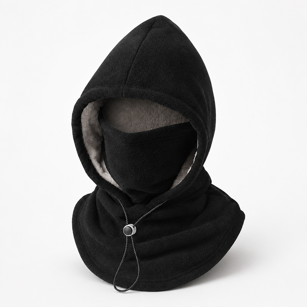 Varm ansiktsmask och vinterkläder i slittålig fleece