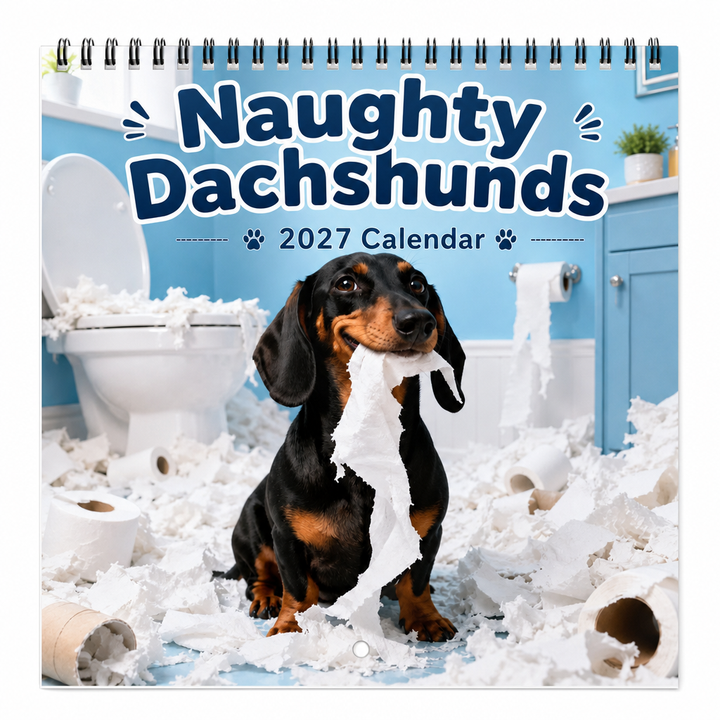 Presentförpackad väggkalender 2027 med hundar som gåva