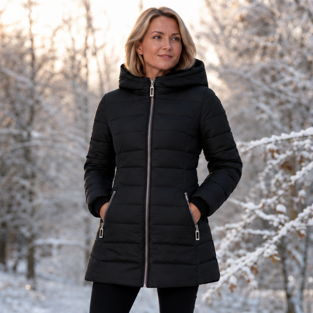 Vadderad puffer coat för dam med hög krage och huva