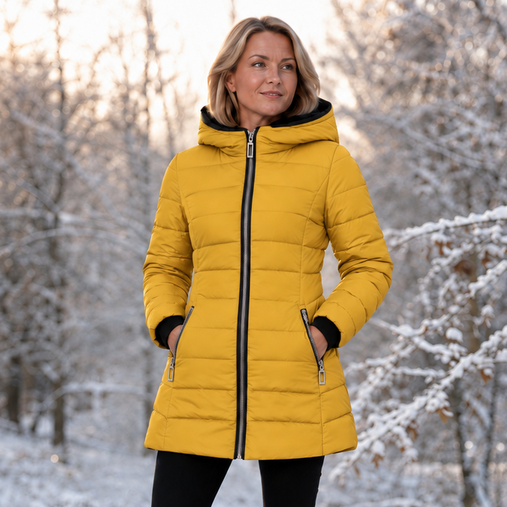 Trendig och skön damjacka för kalla vinterdagar, framifrån