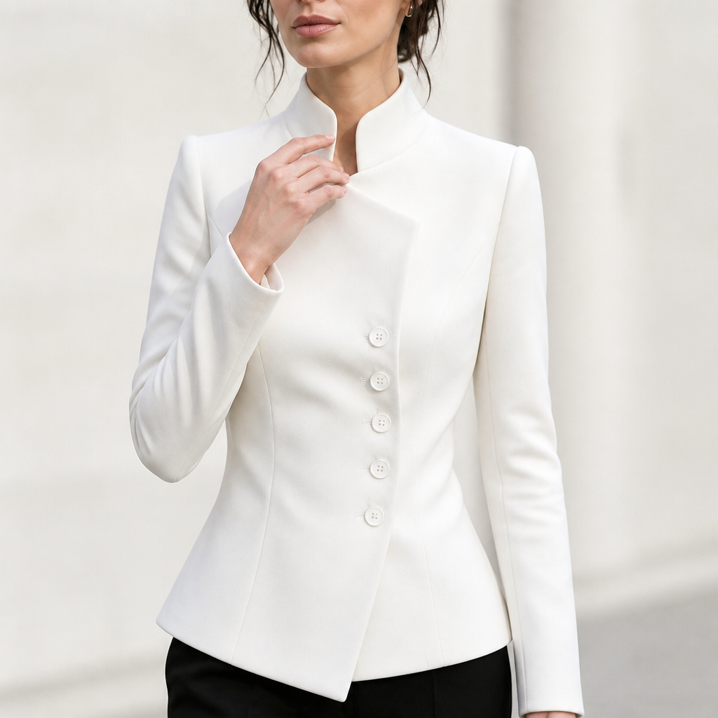 Trendig blazer med ståkrage och asymmetrisk skärning för dam