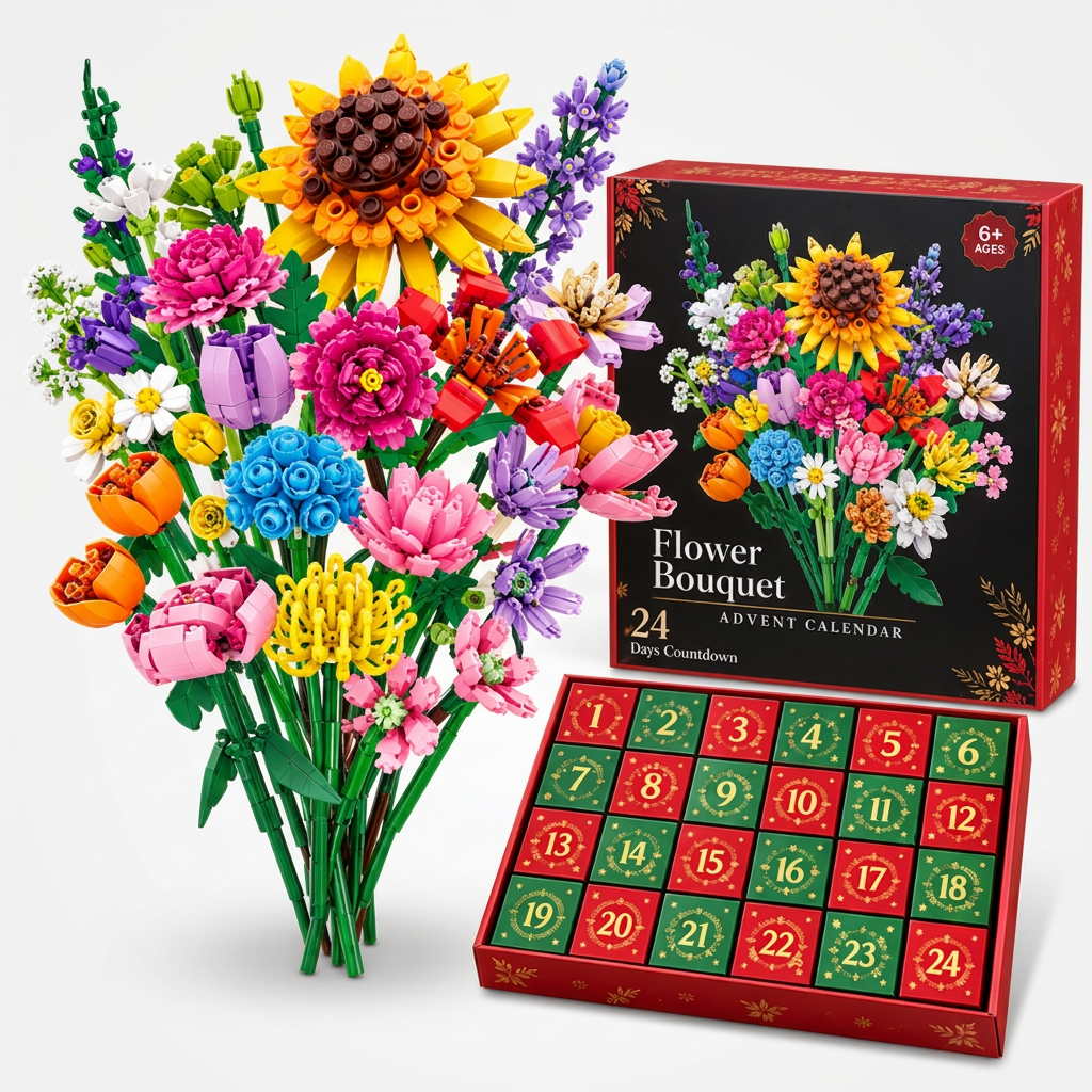 Närbild på blomblad och stjälk i byggbara klossar