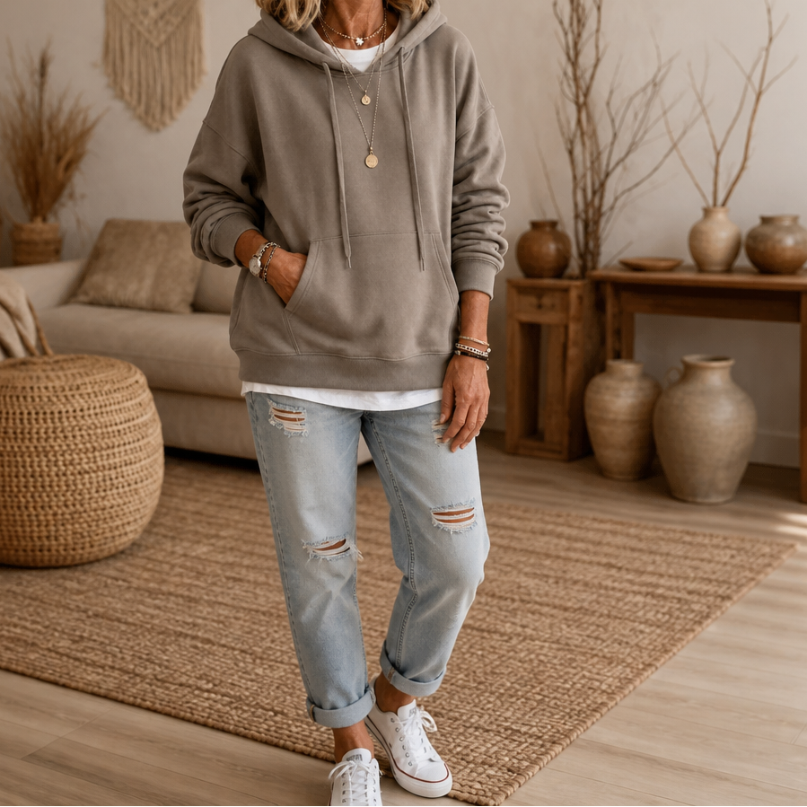 Trendig hoodie för dam med rymlig huva och passform