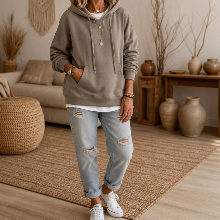 Trendig hoodie för dam med rymlig huva och passform