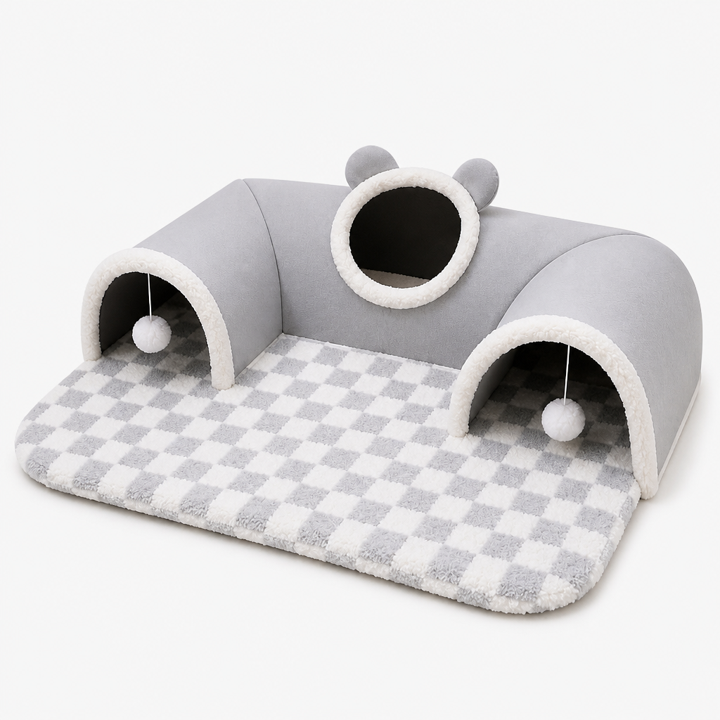 Interaktiv kattunnel med mysig design för lekfulla katter