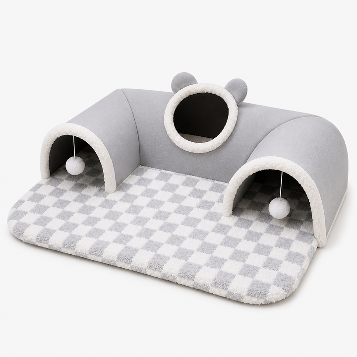 Interaktiv kattunnel med mysig design för lekfulla katter