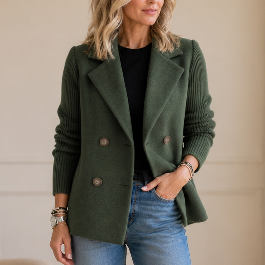 Snygg damkläder ytterkläder blazer med unika stickade ärmar