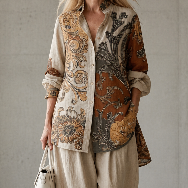 Mönstrad tunika i boho-stil stylad för en avslappnad vardagslook