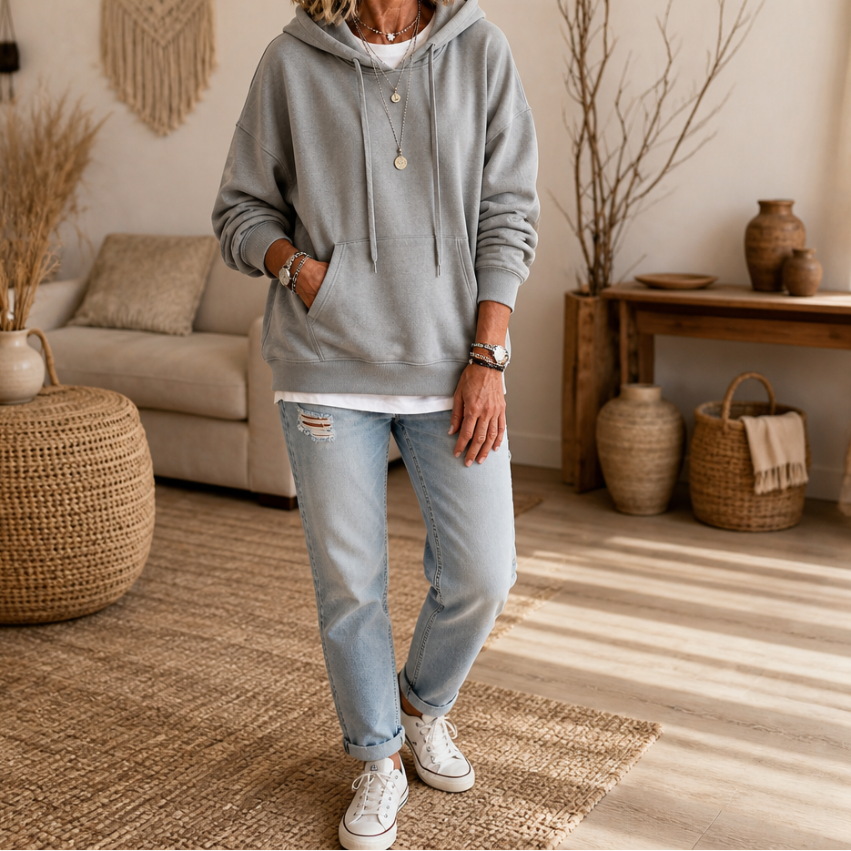 Smidig och skön oversize topp för dam med huva