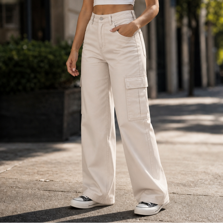 Olivgröna vida byxor kombinerade med sneakers för en avslappnad look [[lstfy-media:15]]
