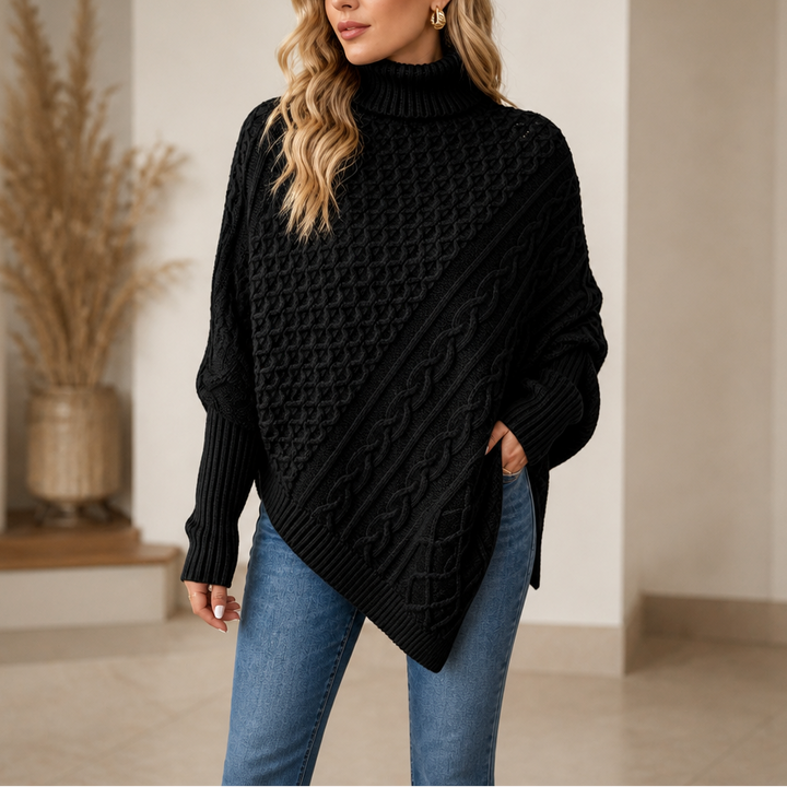 Beige poncho och polotröja för damer i bekväm och rymlig passform.