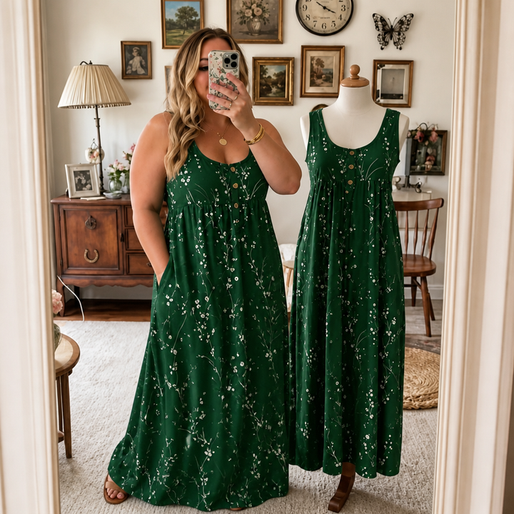 Rymlig plus size klänning i maxilängd med blommor för dam