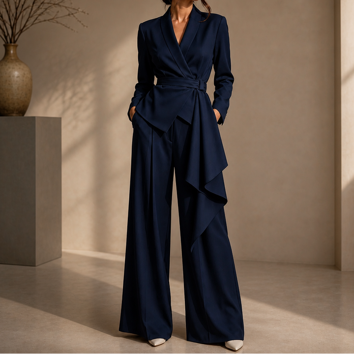 Avslappnad men elegant stil med ledig kavaj och vida byxor