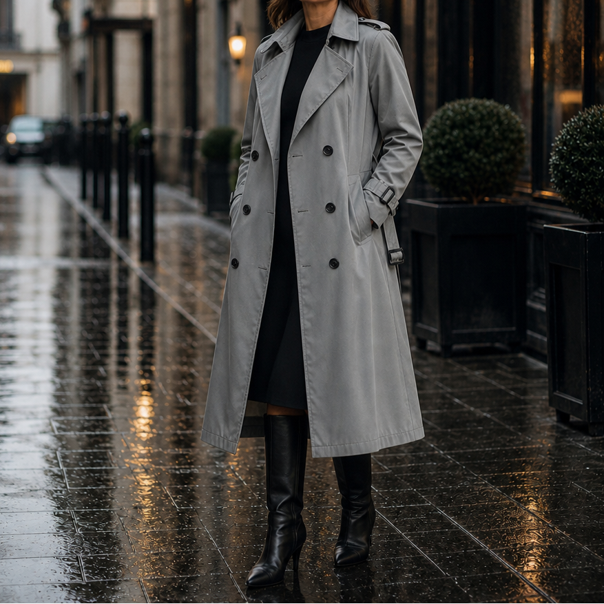 Stilren trenchcoat kombinerad med stövlar för en komplett höstoutfit
