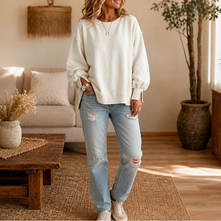Fint fall på rosa oversize damtröja med modern passform
