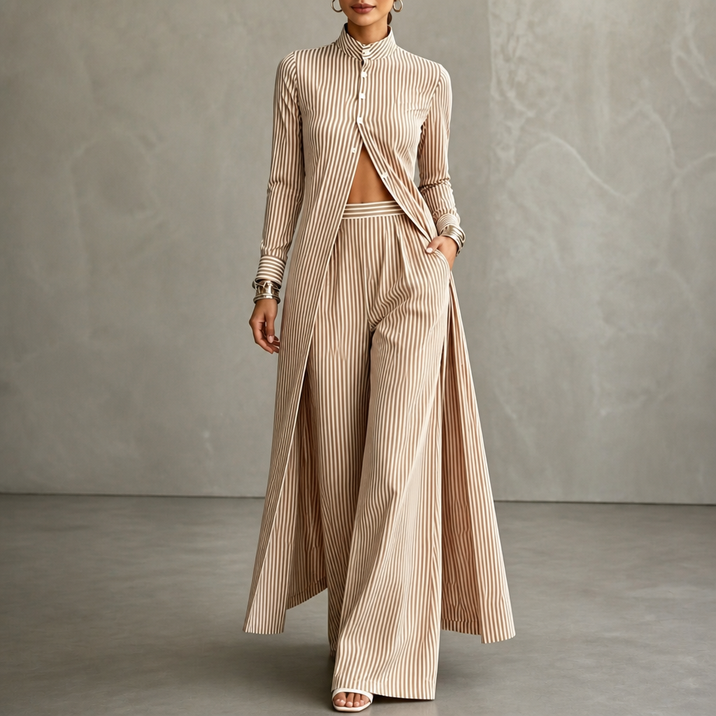 Komplett pant set med snygga ränder och modern silhuett