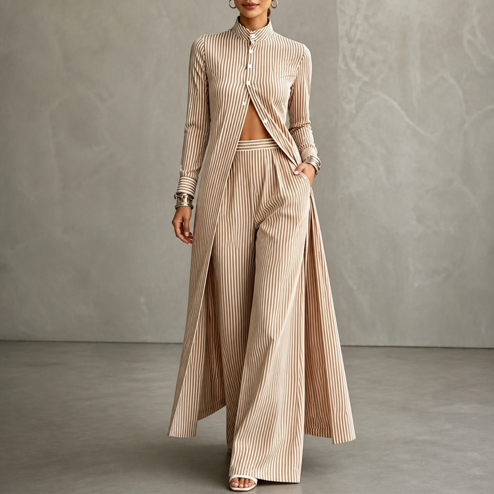 Komplett pant set med snygga ränder och modern silhuett