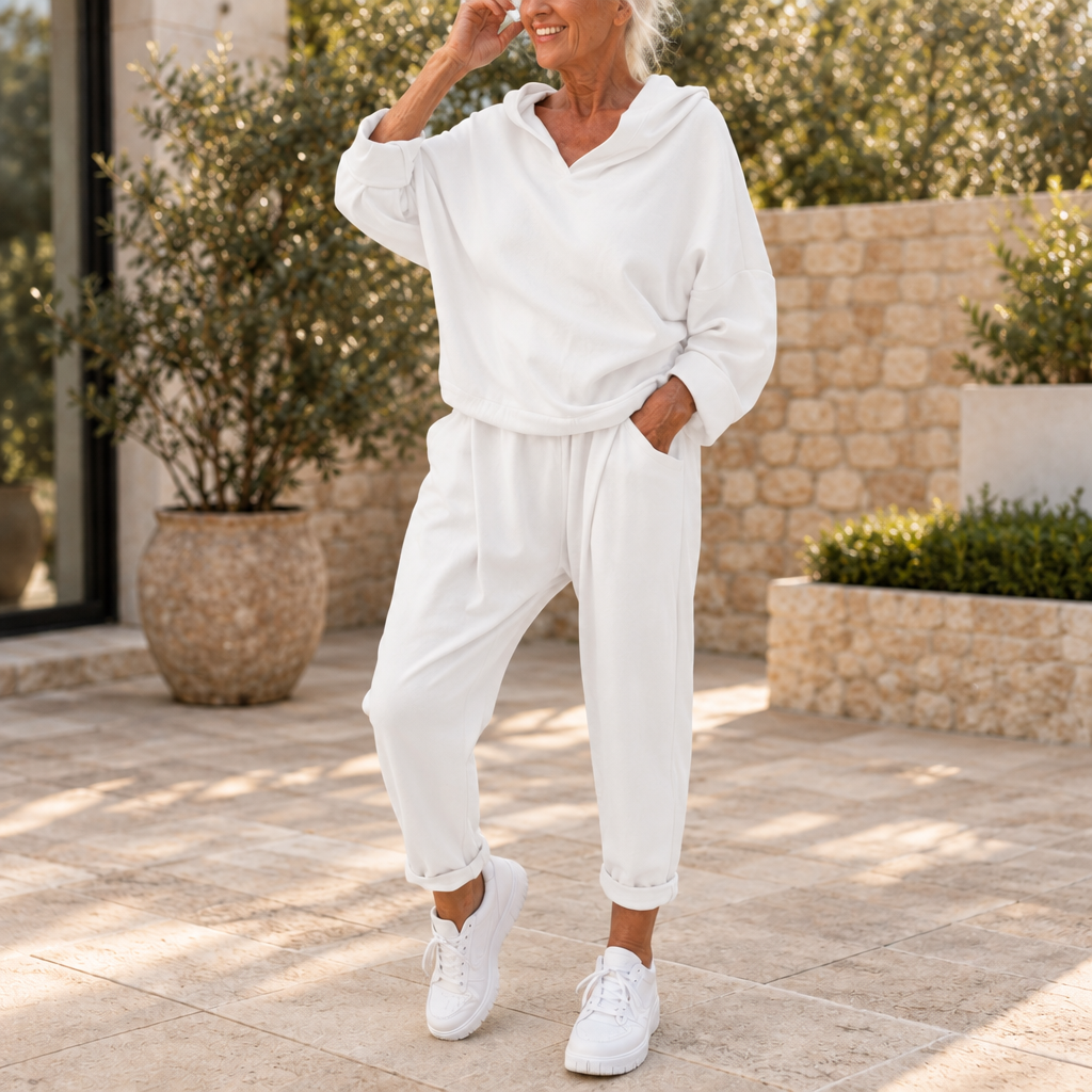 Helhetsbild av det bekväma damsetet i dämpad ton