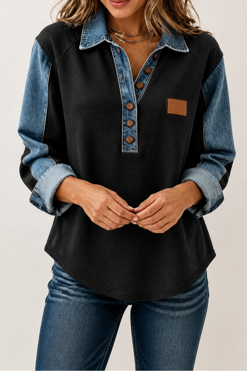 Exklusiv design på damernas långärmade patchworkblus