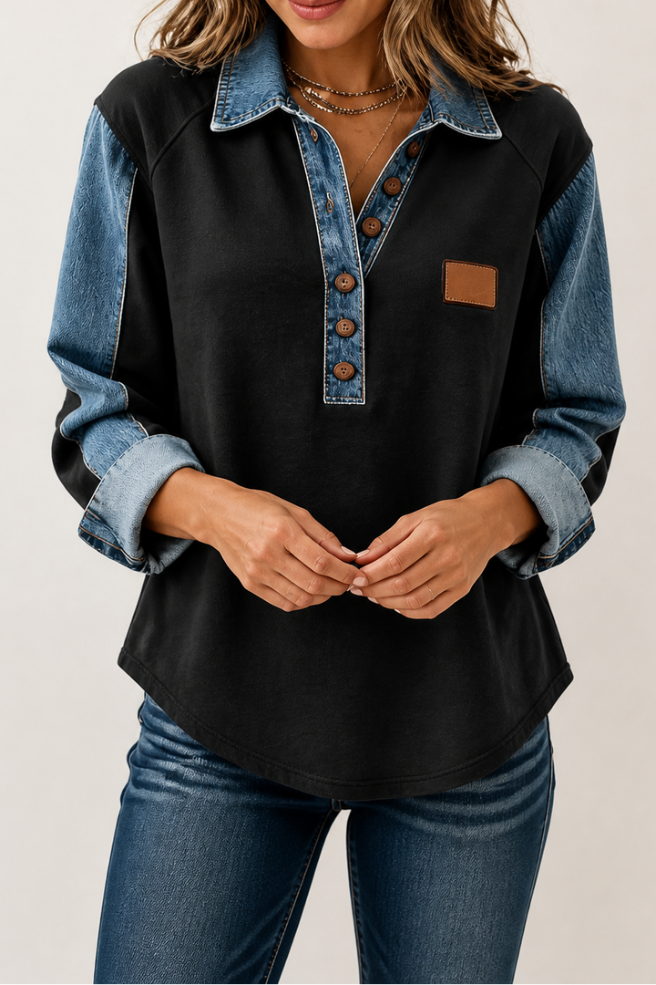Exklusiv design på damernas långärmade patchworkblus